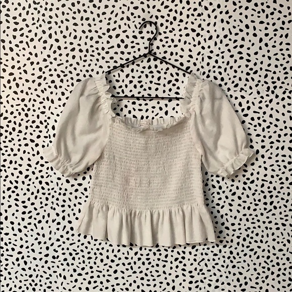 Cotton Candy Tops - Cotton Candy White Ruched Blouse